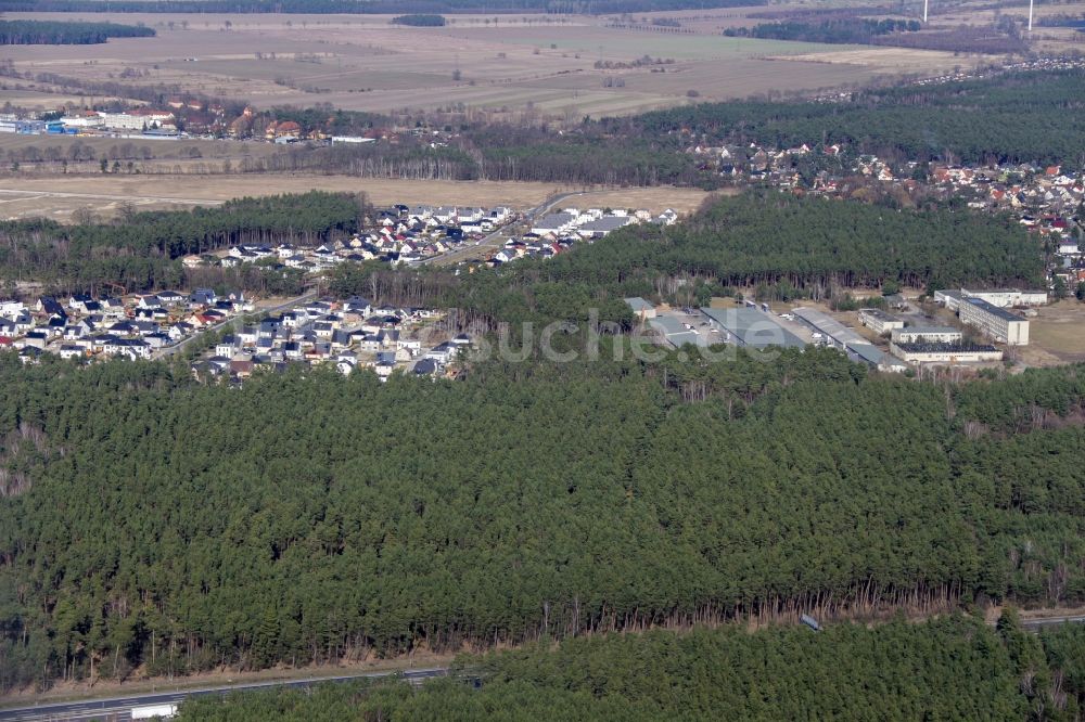 Luftbild Ludwigsfelde - Baustellen zum Neubau- Wohngebiet einer Einfamilienhaus- Siedlung Waldsiedlung in Ludwigsfelde im Bundesland Brandenburg