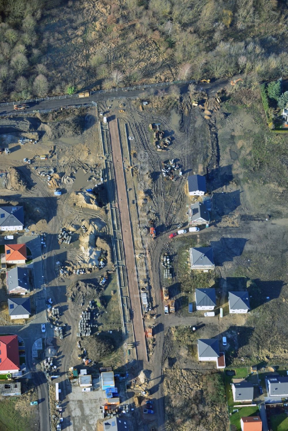 Berlin Mahlsdorf von oben - Baustellen zur Einfamilienhausneubau Siedlung in Berlin Mahlsdorf