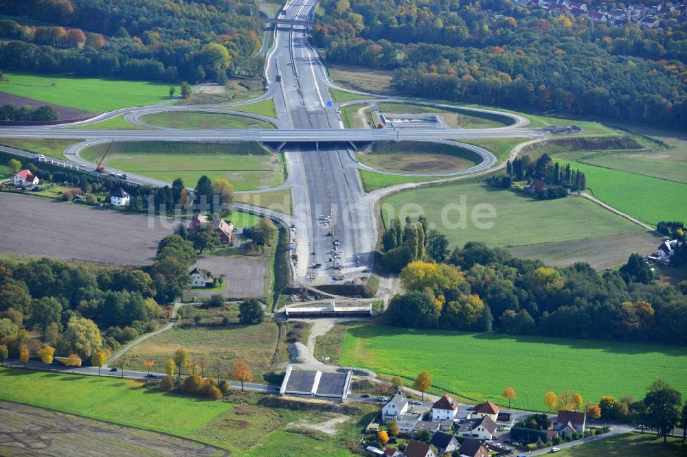 Luftaufnahme Steinhagen - Baustellen zur Erweiterung der Bundesautobahn A33 in Steinhagen in Nordrhein-Westfalen