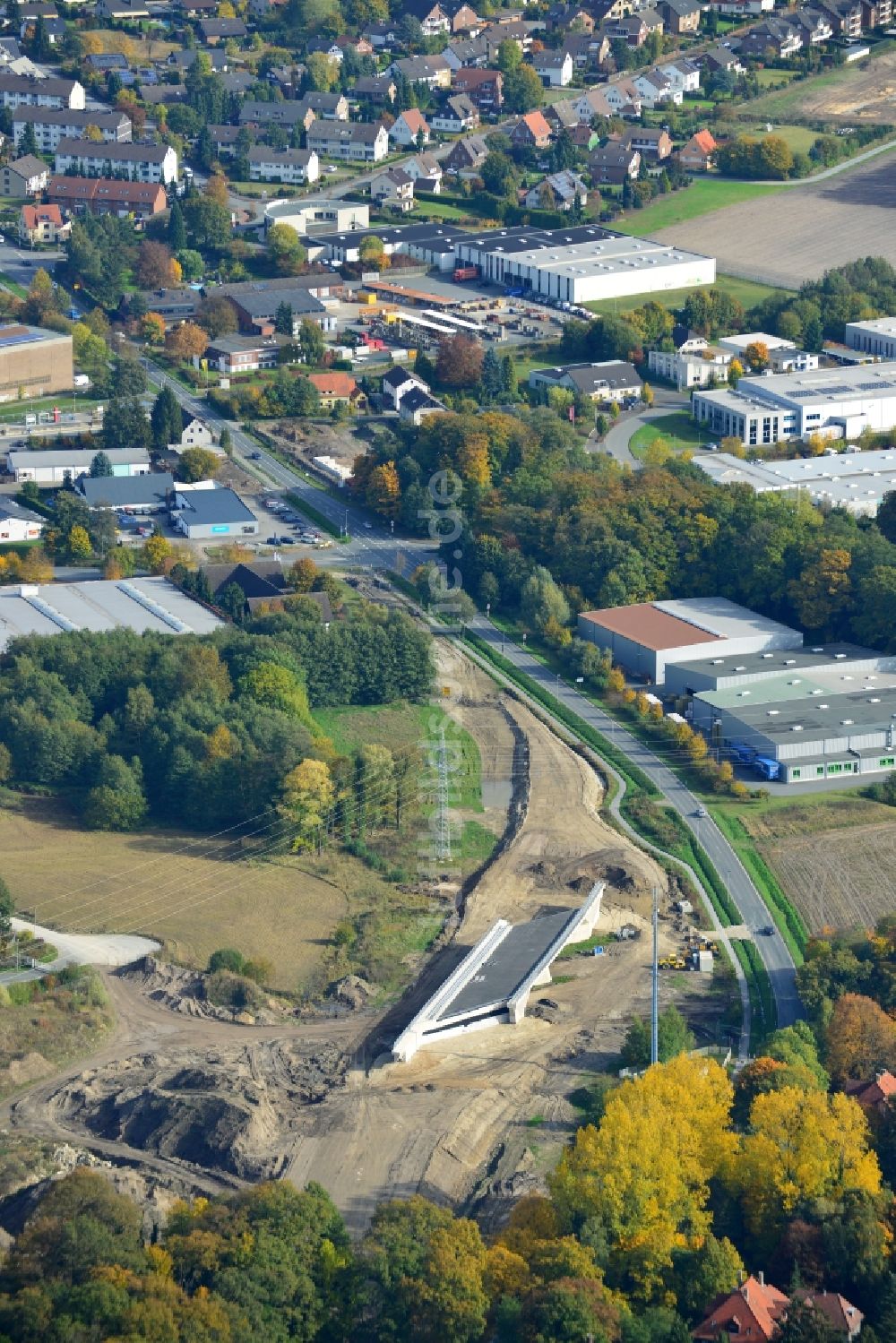 Luftaufnahme Steinhagen - Baustellen zur Erweiterung der Bundesautobahn A33 in Steinhagen in Nordrhein-Westfalen