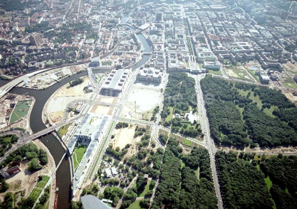 Berlin - Tiergarten aus der Vogelperspektive: Baustellenbereich am Lehrter Bahnhof / Spreebogen in Berlin Tiergarten.