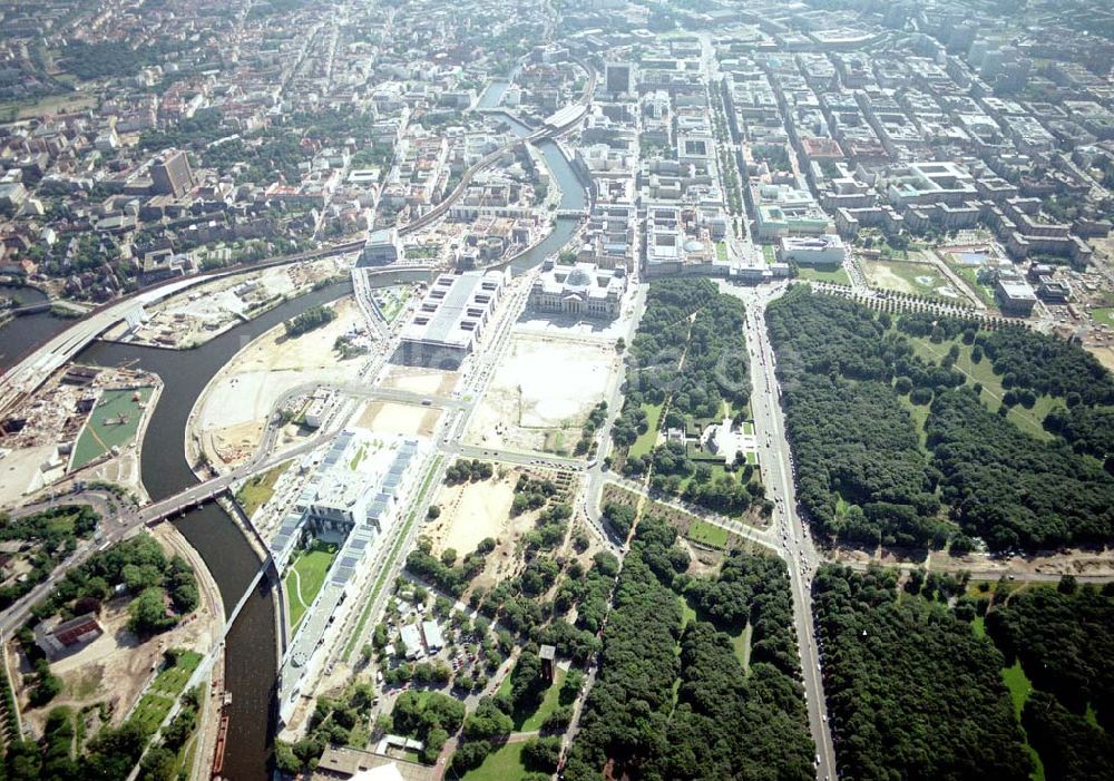 Luftbild Berlin - Tiergarten - Baustellenbereich am Lehrter Bahnhof / Spreebogen in Berlin Tiergarten.