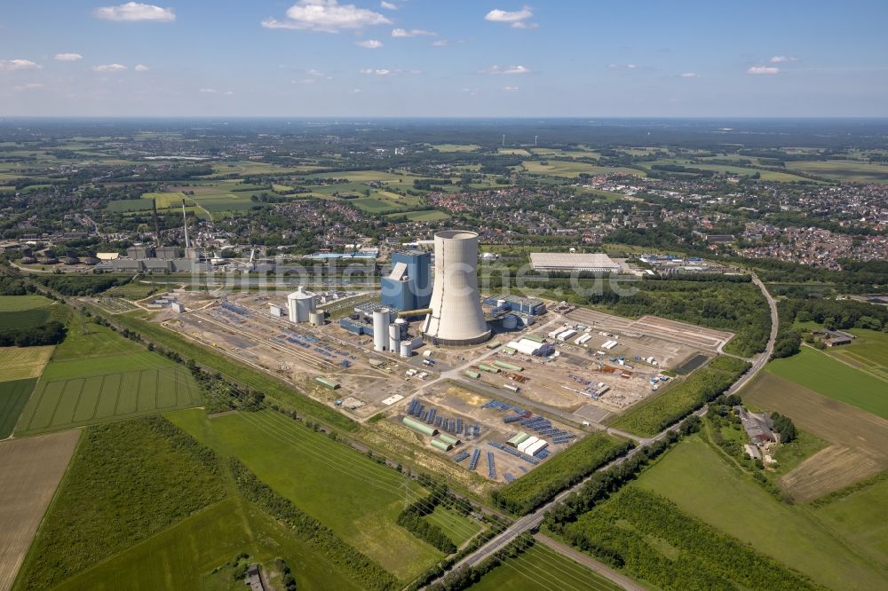 Luftbild Datteln - Baustopp auf der Baustelle des neue Steinkohlekraftwerk Datteln am Dortmund-Ems-Kanal im Bundesland Nordrhein-Westfalen