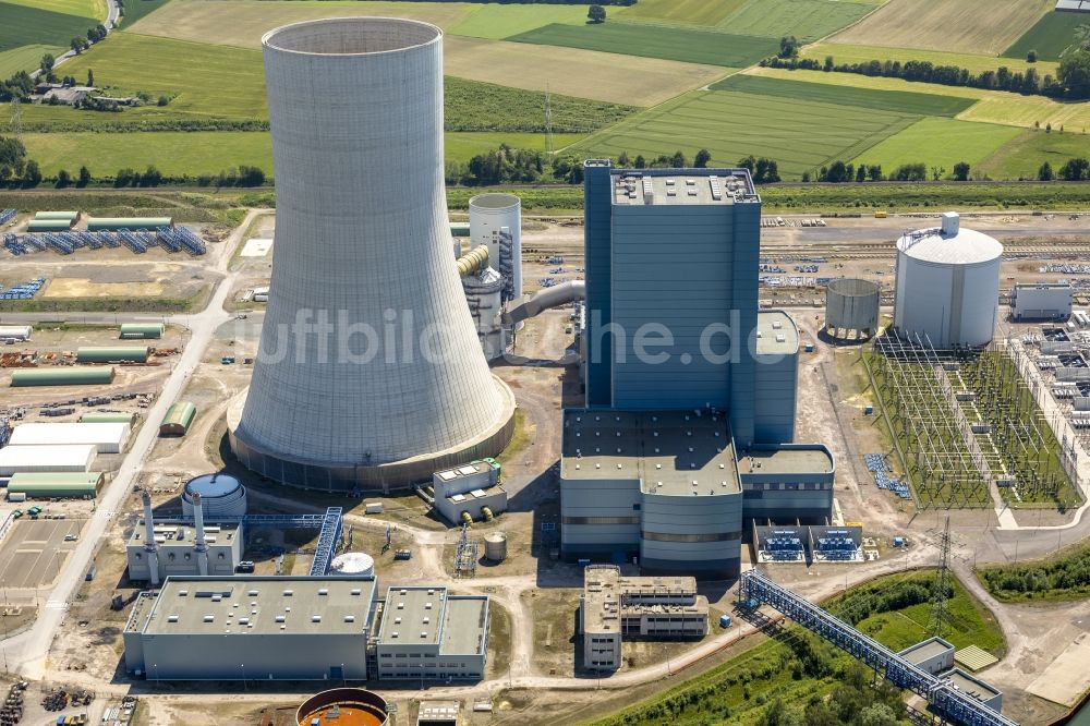 Datteln von oben - Baustopp auf der Baustelle des neue Steinkohlekraftwerk Datteln am Dortmund-Ems-Kanal im Bundesland Nordrhein-Westfalen