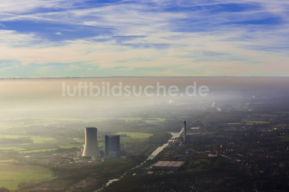 Luftaufnahme Datteln - Baustopp auf der Baustelle des neue Steinkohlekraftwerk Datteln am Dortmund-Ems-Kanal im Bundesland Nordrhein-Westfalen