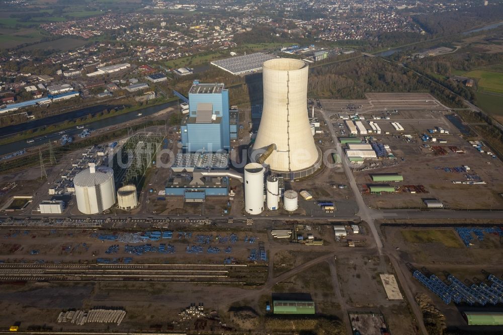 Luftaufnahme Datteln - Baustopp auf der Baustelle des neue Steinkohlekraftwerk Datteln am Dortmund-Ems-Kanal im Bundesland Nordrhein-Westfalen