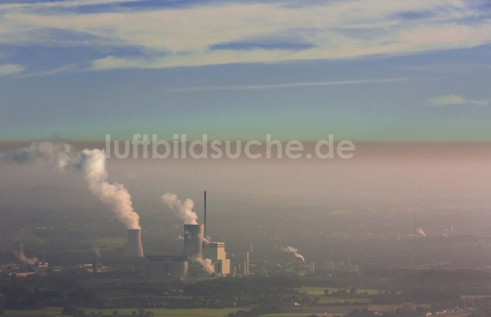 Datteln aus der Vogelperspektive: Baustopp auf der Baustelle des neue Steinkohlekraftwerk Datteln am Dortmund-Ems-Kanal im Bundesland Nordrhein-Westfalen