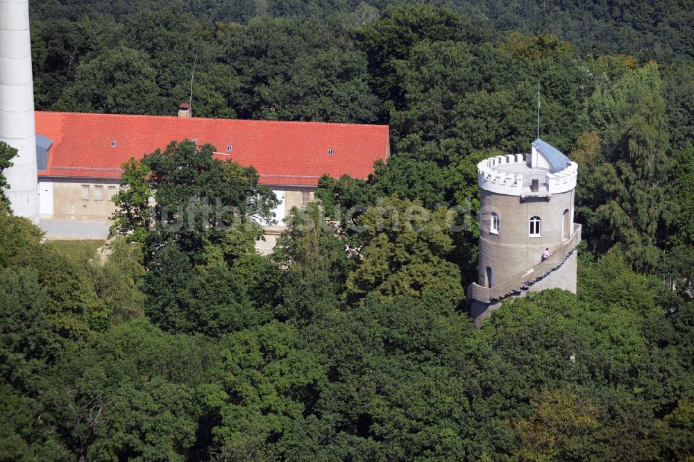 Collm von oben - Bauwerk des Aussichtsturmes Albertturm in Collm im Bundesland Sachsen