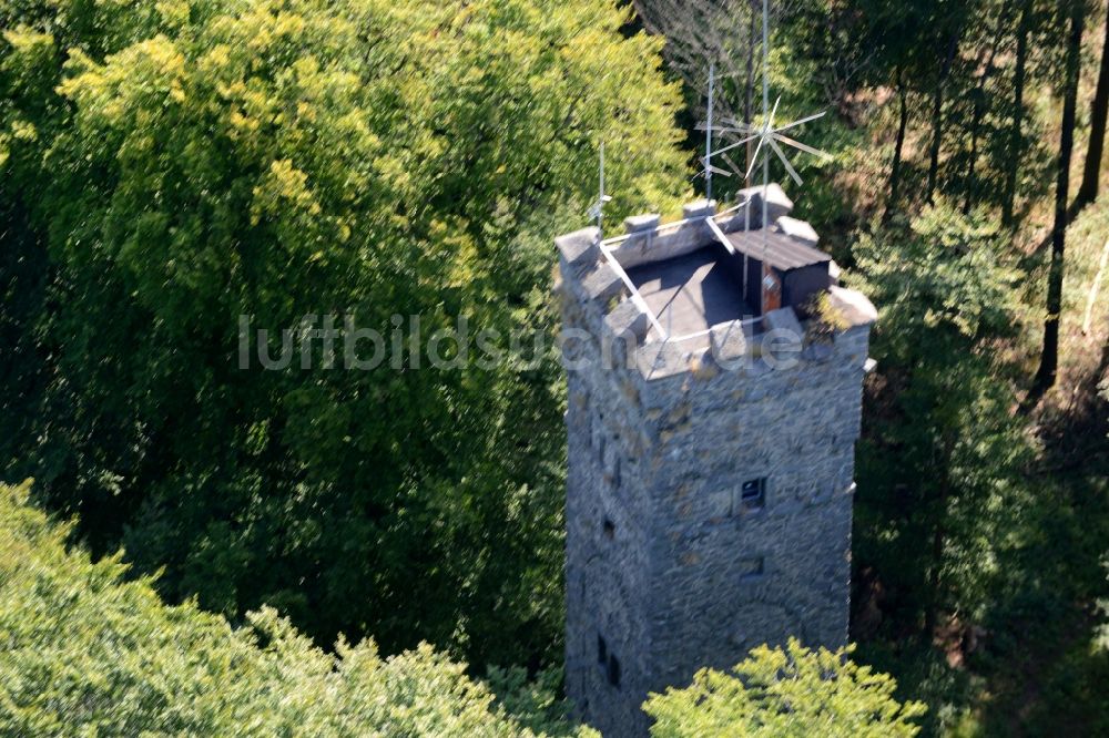 Luftbild Lautertal (Odenwald) - Bauwerk des Aussichtsturmes auf dem Felsberg in Lautertal (Odenwald) im Bundesland Hessen