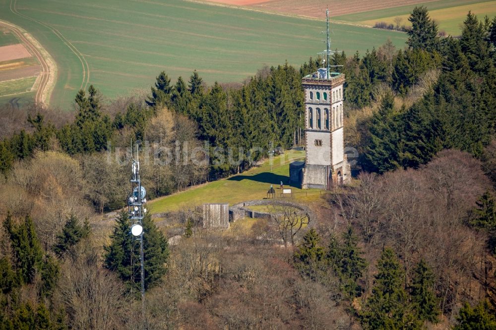 Luftbild Korbach - Bauwerk des Aussichtsturmes Georg-Victor-Turm im Ortsteil Goldhausen in Korbach im Bundesland Hessen, Deutschland