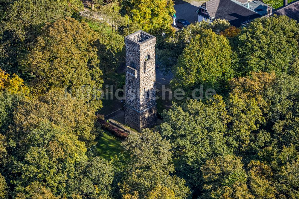 Hagen von oben - Bauwerk des Aussichtsturmes Kaiser Friedrich Turm und der Waldgaststätte Im Deerth in Hagen im Bundesland Nordrhein-Westfalen, Deutschland