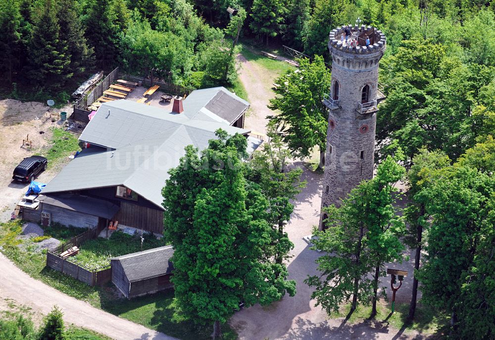 Luftbild Ilmenau - Bauwerk des Aussichtsturmes Kickelhahnturm in Ilmenau im Bundesland Thüringen, Deutschland