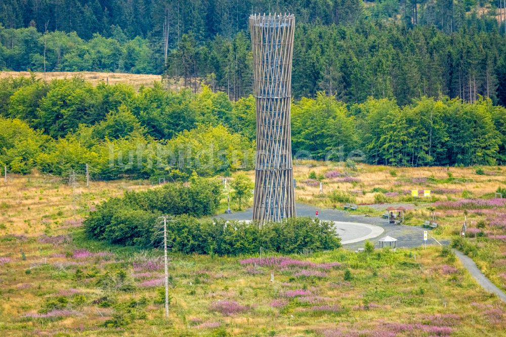 Meschede aus der Vogelperspektive: Bauwerk des Aussichtsturmes Lörmecke-Turm am Plackweg in Meschede im Bundesland Nordrhein-Westfalen, Deutschland