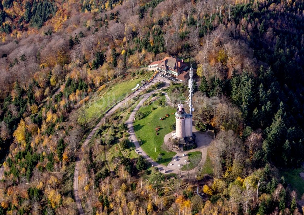 Luftaufnahme Baden-Baden - Bauwerk des Aussichtsturmes Merkur in Baden-Baden im Bundesland Baden-Württemberg