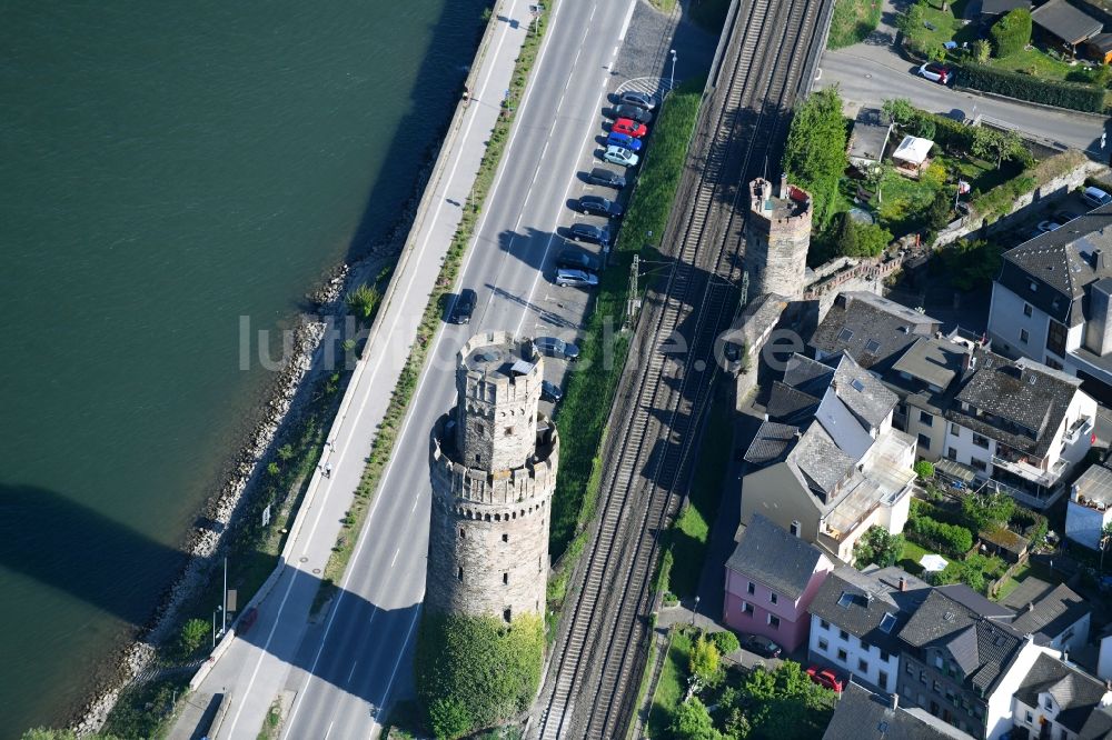 Oberwesel aus der Vogelperspektive: Bauwerk des Aussichtsturmes Ochsenturm in Oberwesel im Bundesland Rheinland-Pfalz, Deutschland