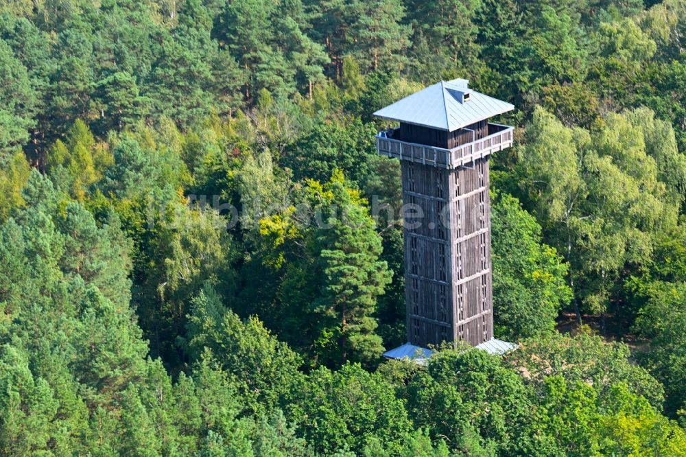 Groß Wasserburg von oben - Bauwerk des Aussichtsturmes am Wehlaberg in Groß Wasserburg im Bundesland Brandenburg, Deutschland