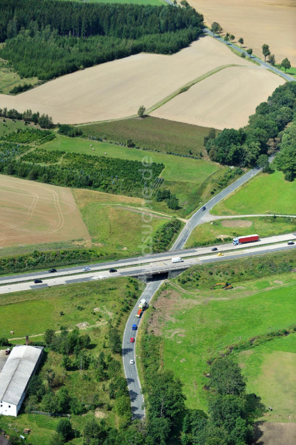 Luftbild Görkwitz - Bauwerke und Streckenführung der BAB Bundesautobahn A9 bei Görkwitz in Thüringen