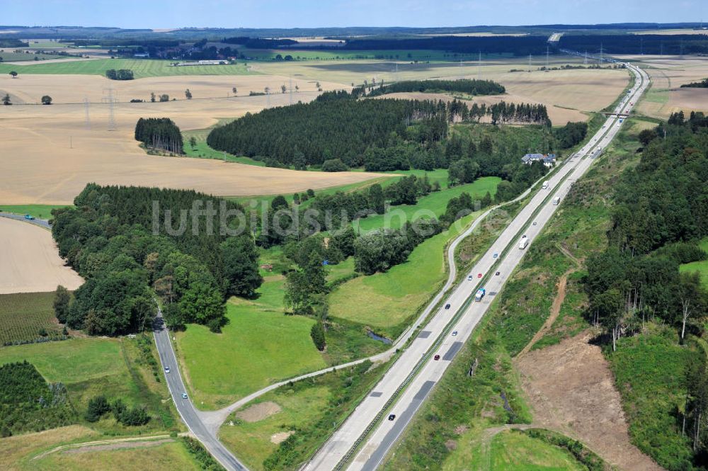 Görkwitz von oben - Bauwerke und Streckenführung der BAB Bundesautobahn A9 bei Görkwitz in Thüringen