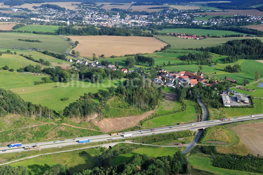 Görkwitz von oben - Bauwerke und Streckenführung der BAB Bundesautobahn A9 bei Görkwitz in Thüringen