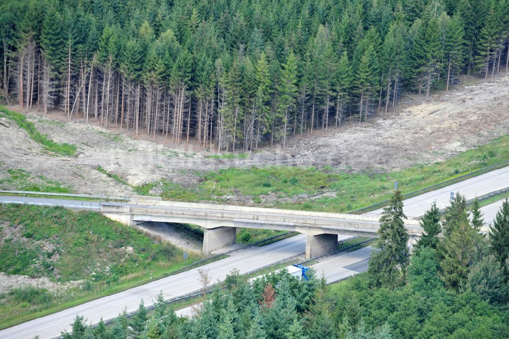 Köthnitz aus der Vogelperspektive: Bauwerke und Streckenführung der BAB Bundesautobahn A9 bei Köthnitz in Thüringen