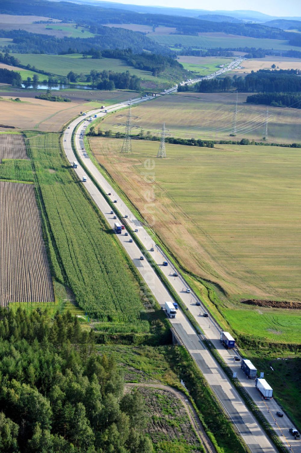 Pahnstangen aus der Vogelperspektive: Bauwerke und Streckenführung der BAB Bundesautobahn A9 bei Pahnstangen in Thüringen