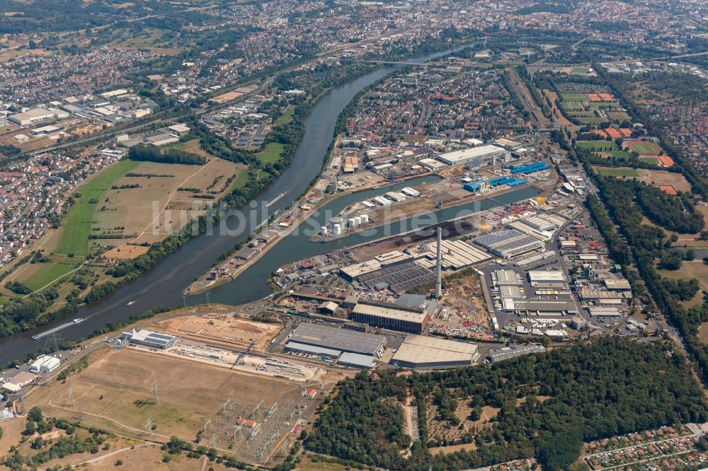 Luftbild Aschaffenburg - Bayernhafen mit Firmen am Ufer des Flußverlaufes des Main in Aschaffenburg