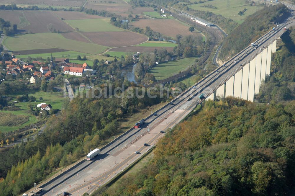 Hörschel aus der Vogelperspektive: Beginn des Bauabschnitts der Nordverlegung A4 an der Werratalbrücke Hörschel