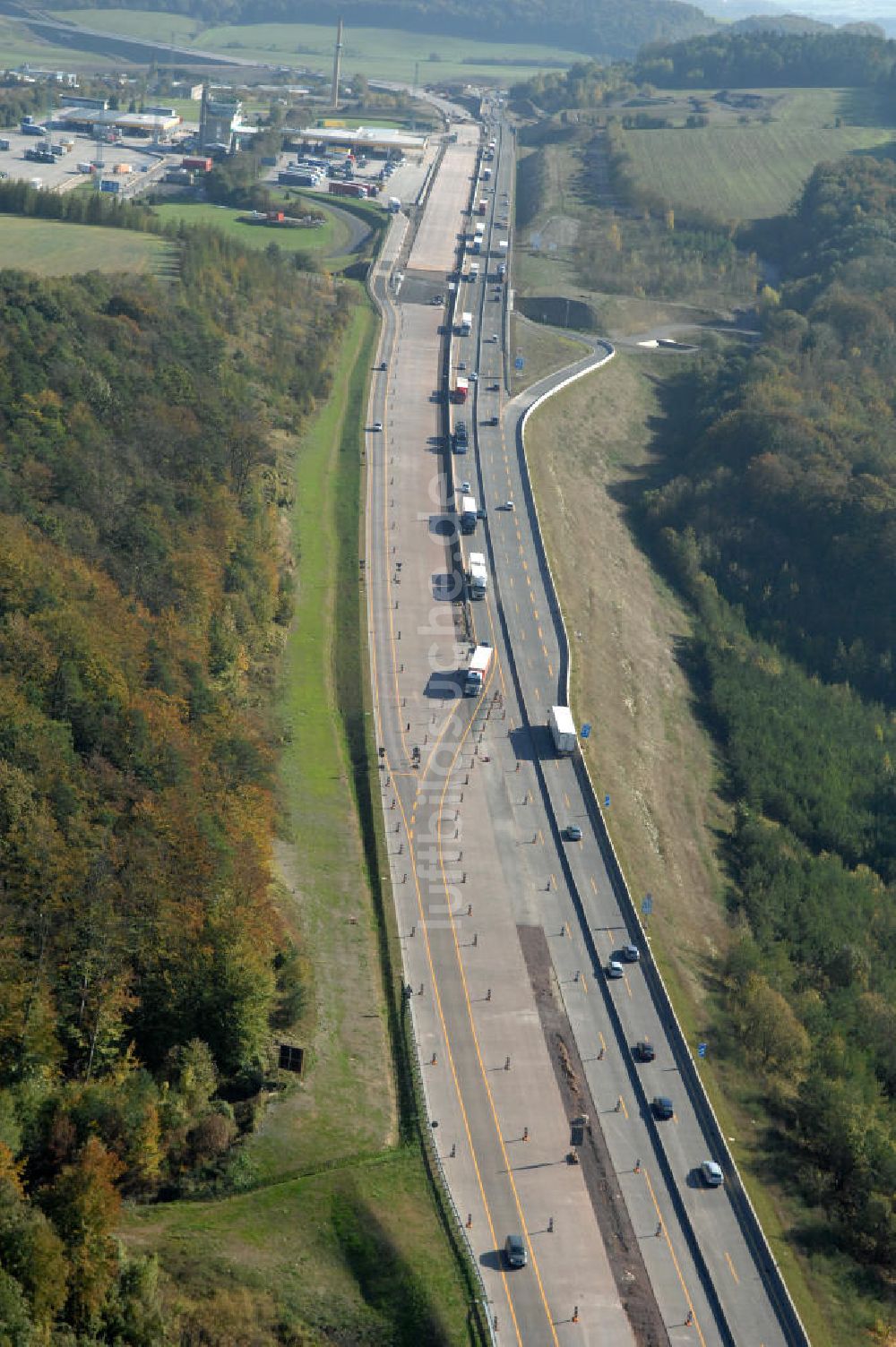 Luftaufnahme Hörschel - Beginn des Bauabschnitts der Nordverlegung A4 an der Werratalbrücke Hörschel