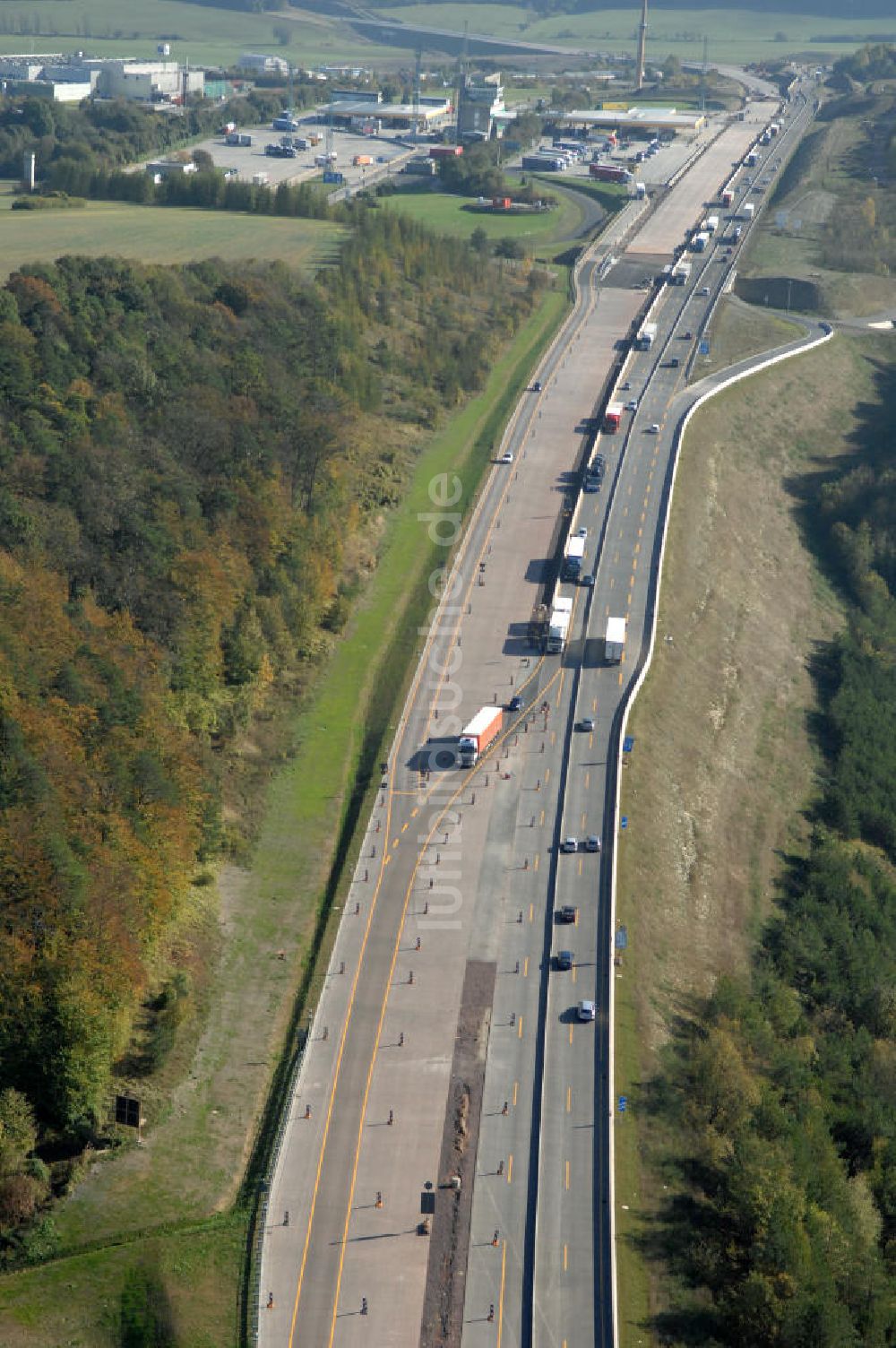 Hörschel von oben - Beginn des Bauabschnitts der Nordverlegung A4 an der Werratalbrücke Hörschel