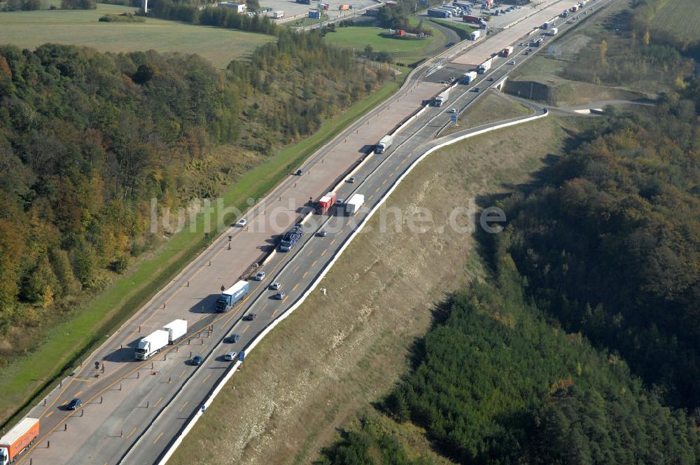 Hörschel aus der Vogelperspektive: Beginn des Bauabschnitts der Nordverlegung A4 an der Werratalbrücke Hörschel