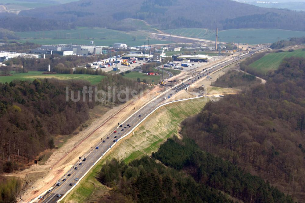 Luftbild Hörschel - Beginn Baustelle A4 an der Werratalbrücke Hörschel