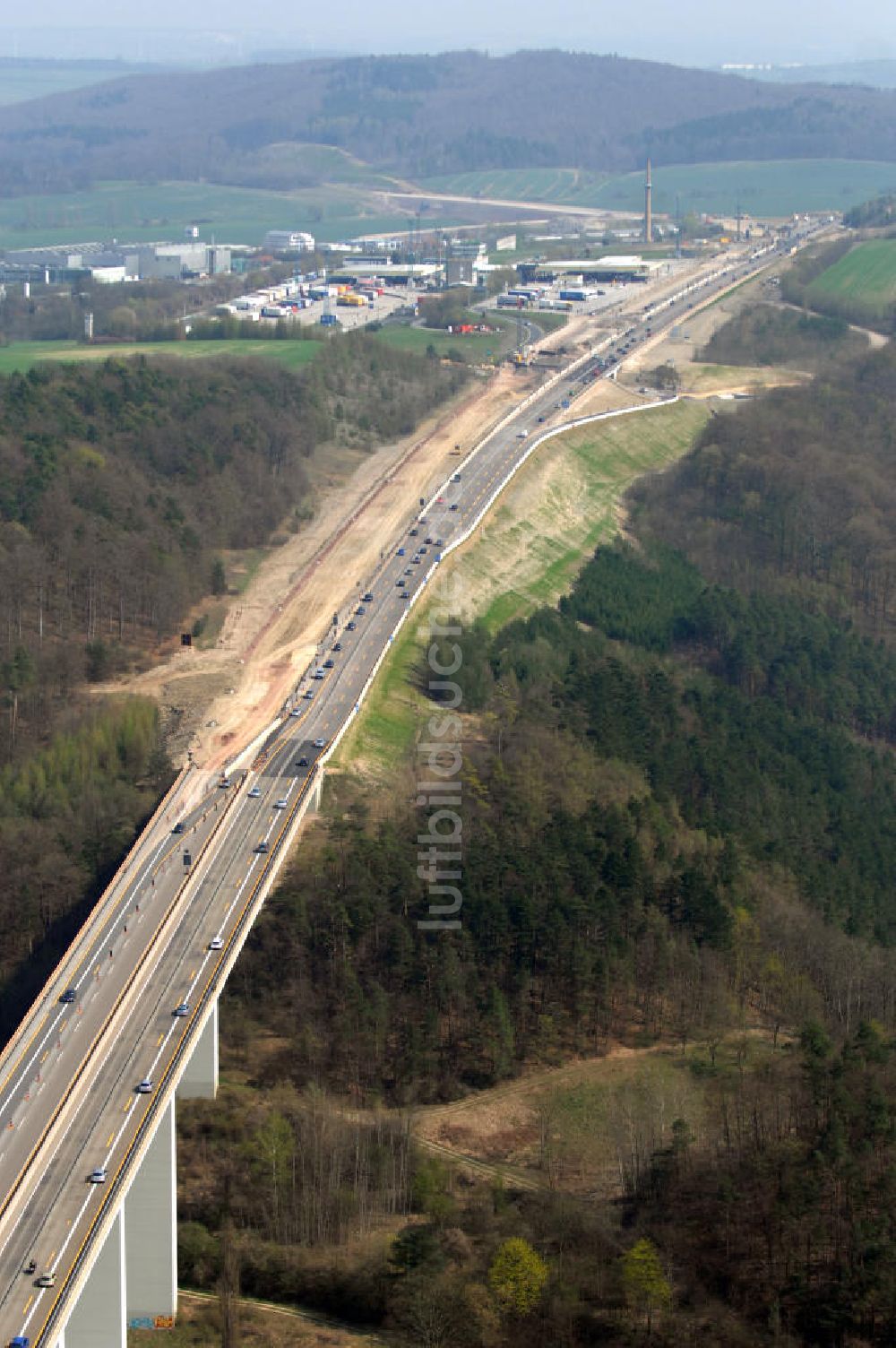 Hörschel von oben - Beginn Baustelle A4 an der Werratalbrücke Hörschel