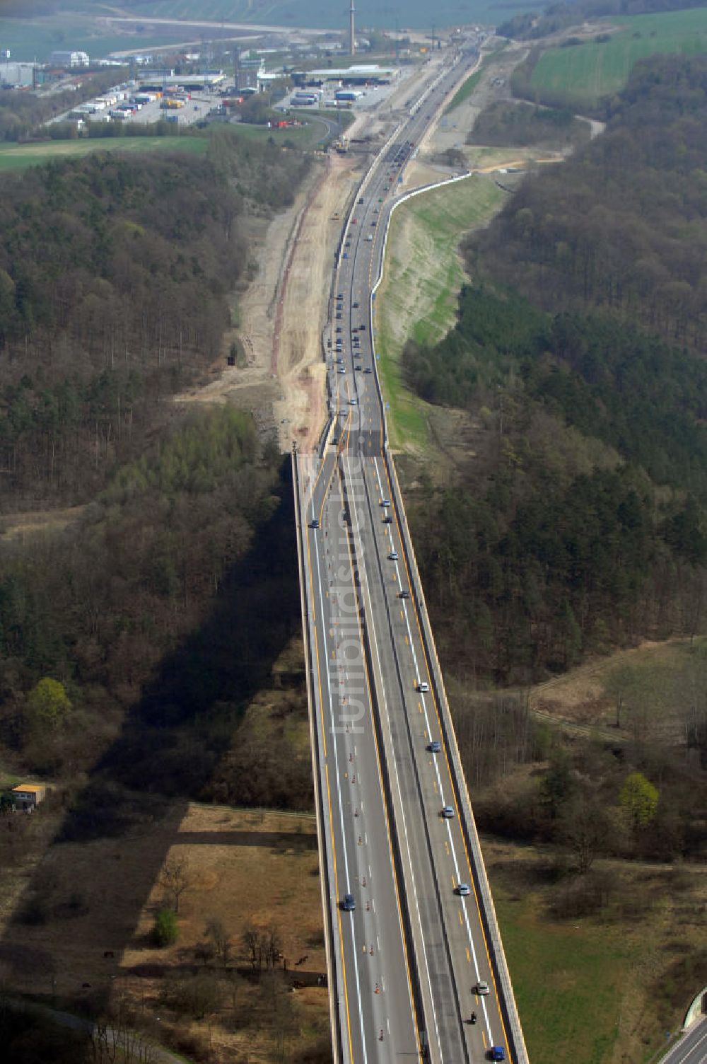 Hörschel aus der Vogelperspektive: Beginn Baustelle A4 an der Werratalbrücke Hörschel