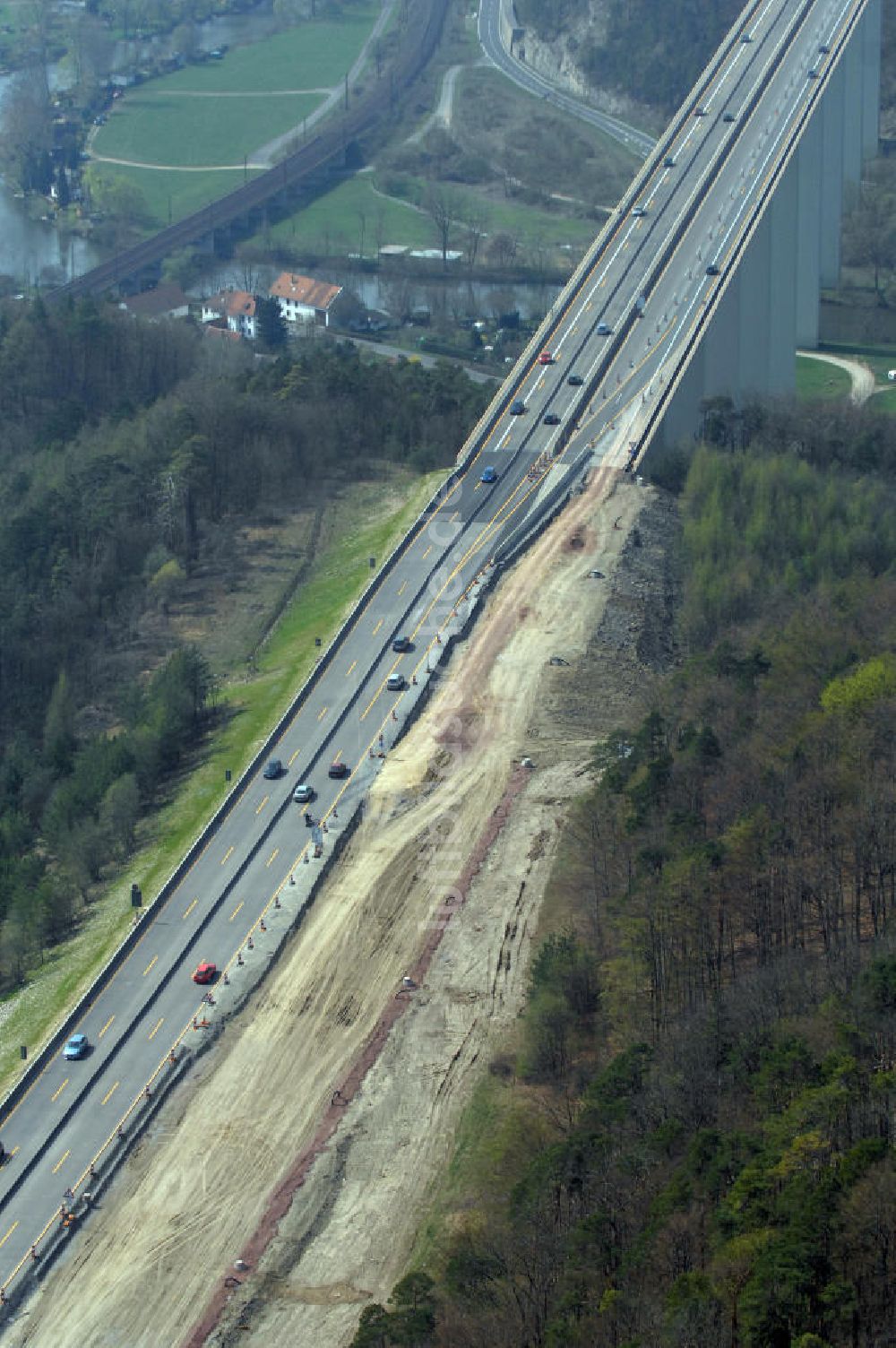 Luftbild Hörschel - Beginn Baustelle A4 an der Werratalbrücke Hörschel