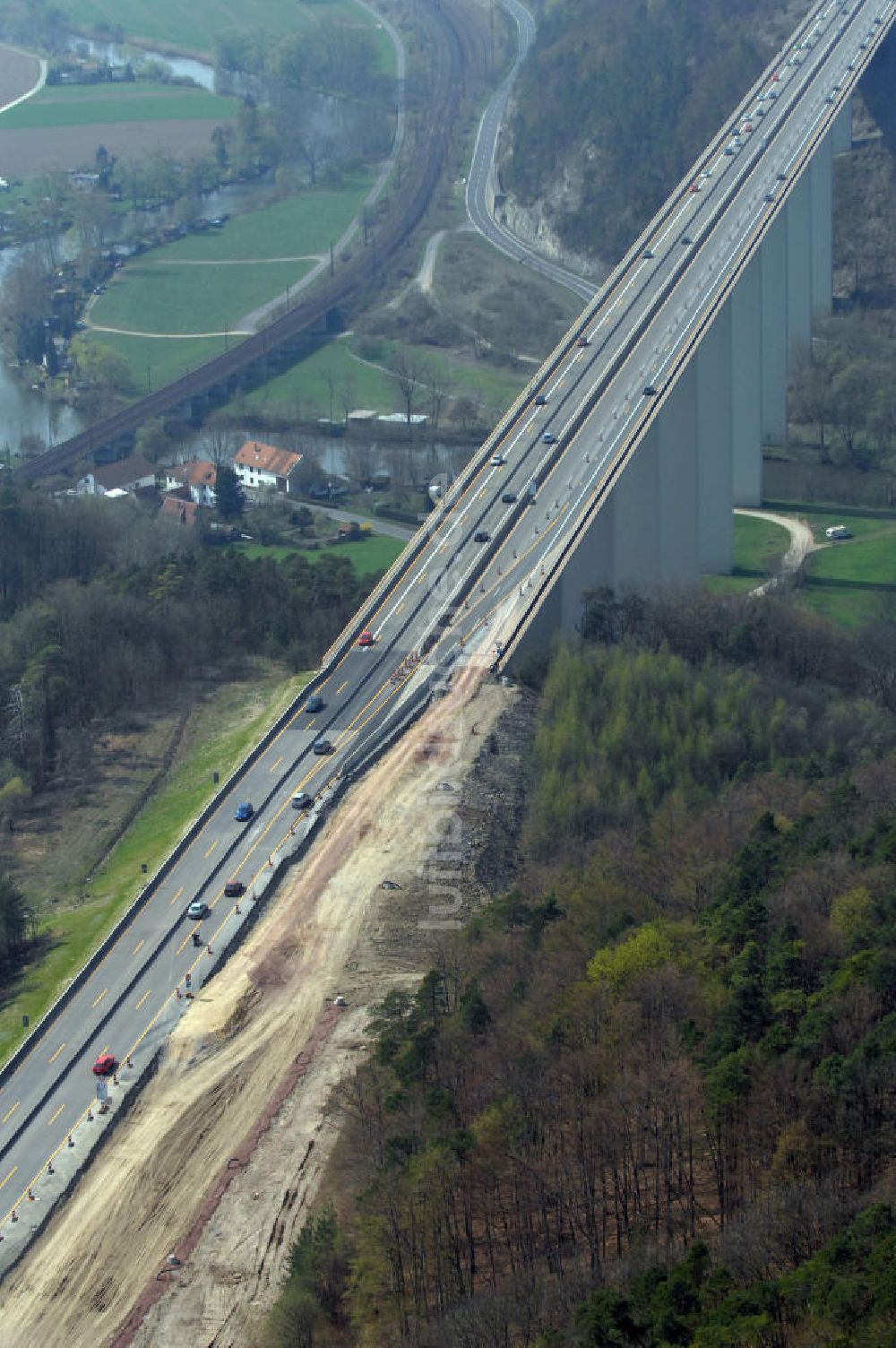 Luftaufnahme Hörschel - Beginn Baustelle A4 an der Werratalbrücke Hörschel