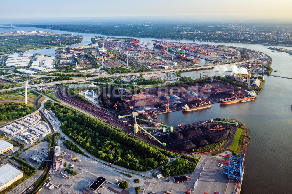 Hamburg von oben - Belade- Verladestation für Sande und Schüttgüter im Hafenbereich Hansaport in Hamburg