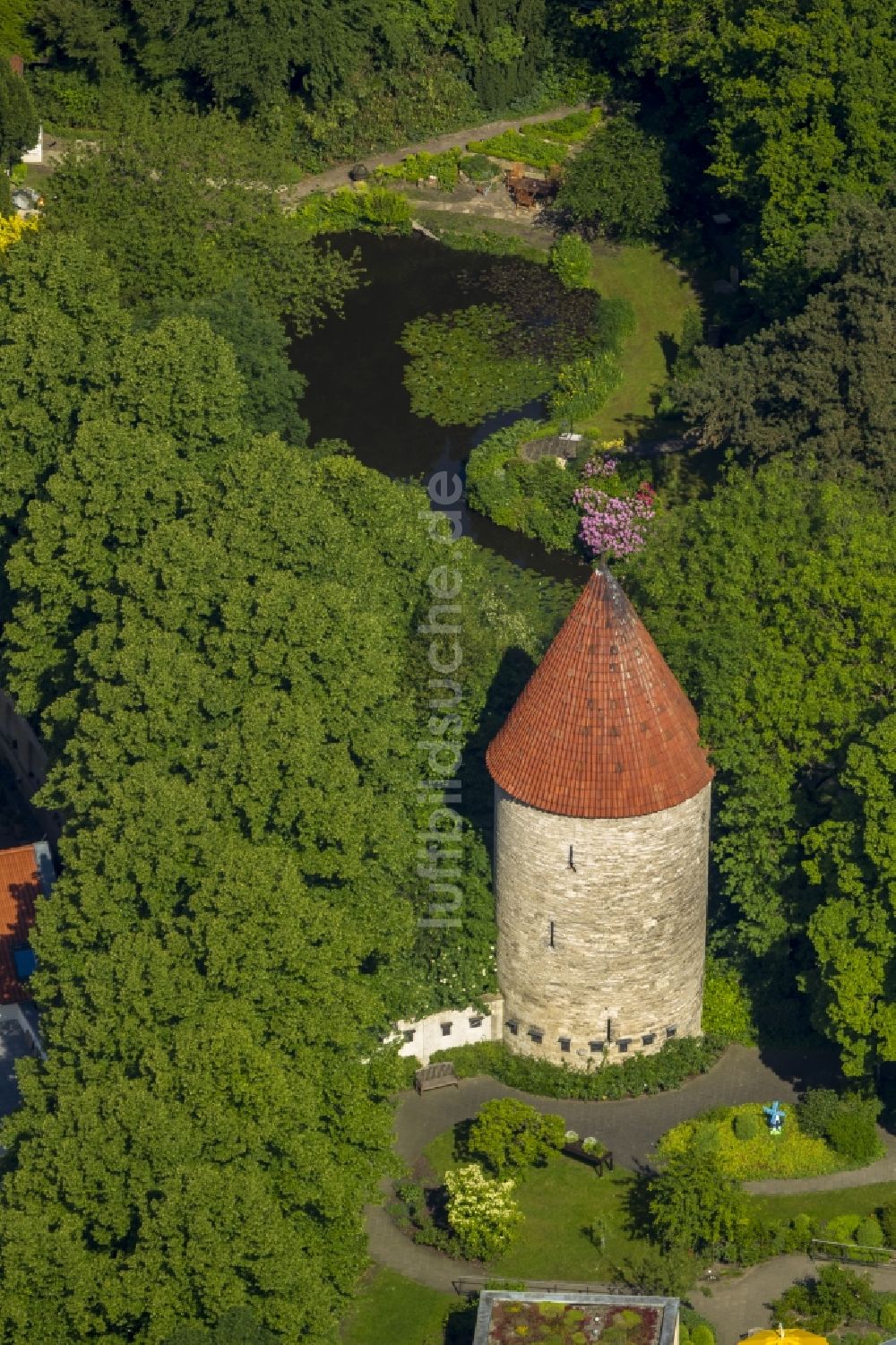 Warendorf von oben - Bentheimer Turm in Warendorf im Bundesland Nordrhein-Westfalen