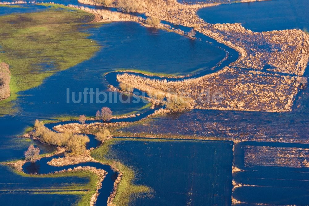 Bremervörde von oben - Überflutete Flutungswiesen am Hochwasser- Pegel führenden Flußbett der Oste in Bremervörde im Bundesland Niedersachsen, Deutschland