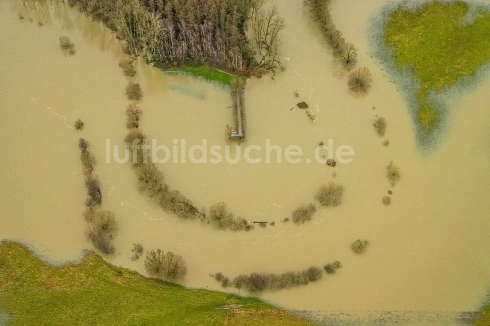 Luftaufnahme Ahsen - Überflutung am Fluss Lippe in Ahsen im Bundesland Nordrhein-Westfalen, Deutschland
