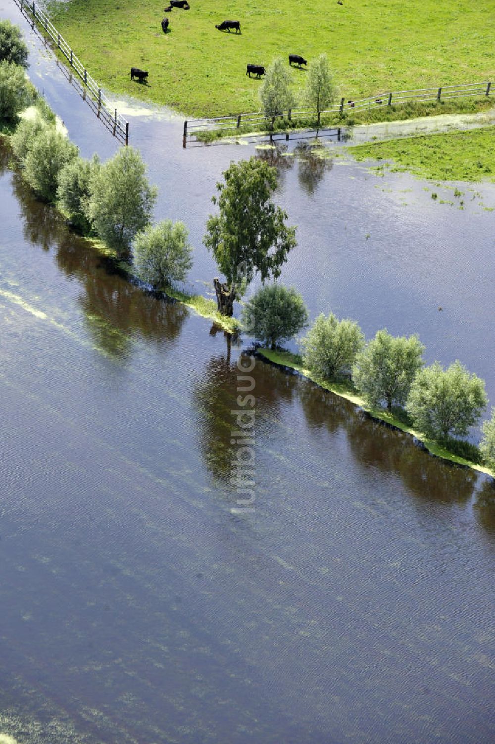 Poggelow von oben - Überflutung von Wiesen und Feldern in Mecklenburg-Vorpommern