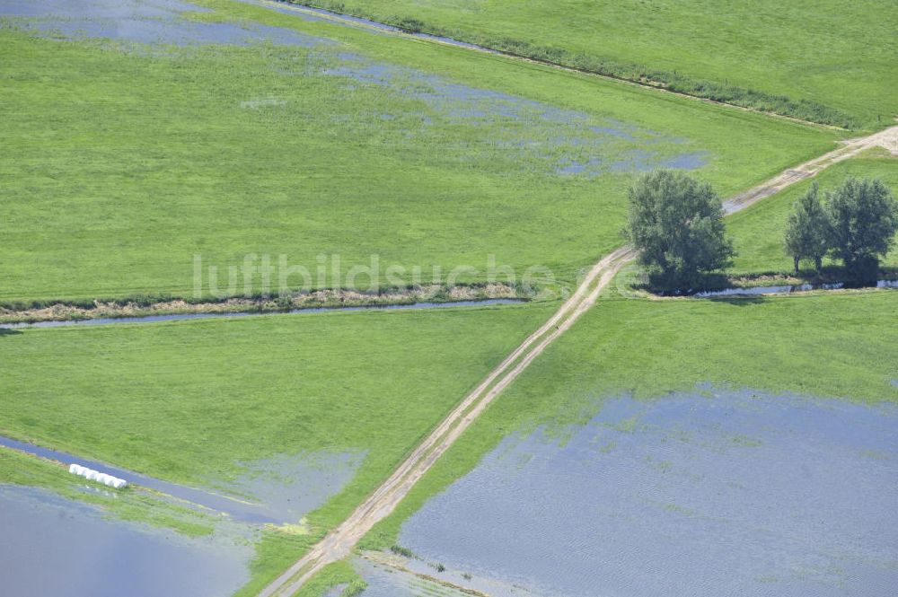 Poggelow von oben - Überflutung von Wiesen in Mecklenburg-Vorpommern