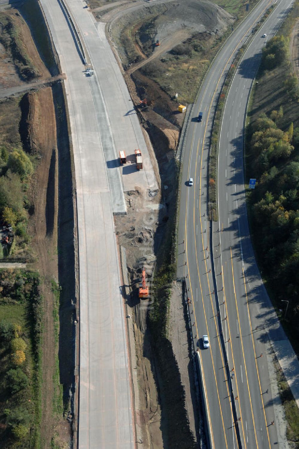 Luftbild Eisenach - Übergang der alten A4 auf die neue A4 nahe der neuen Anschlussstelle Eisenach-West