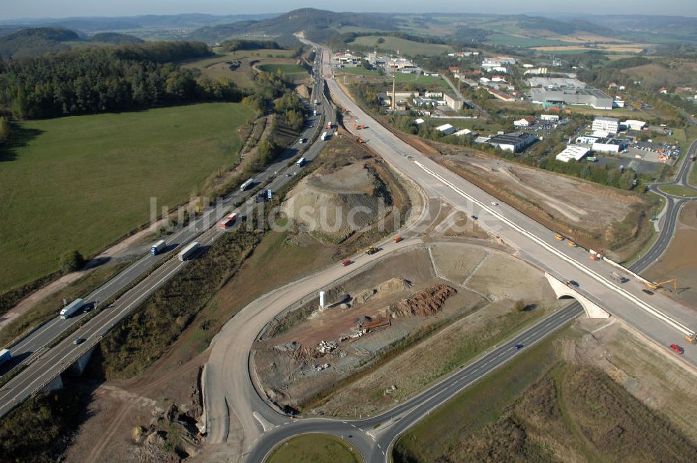 Eisenach von oben - Übergang der alten A4 auf die neue A4 nahe der neuen Anschlussstelle Eisenach-West