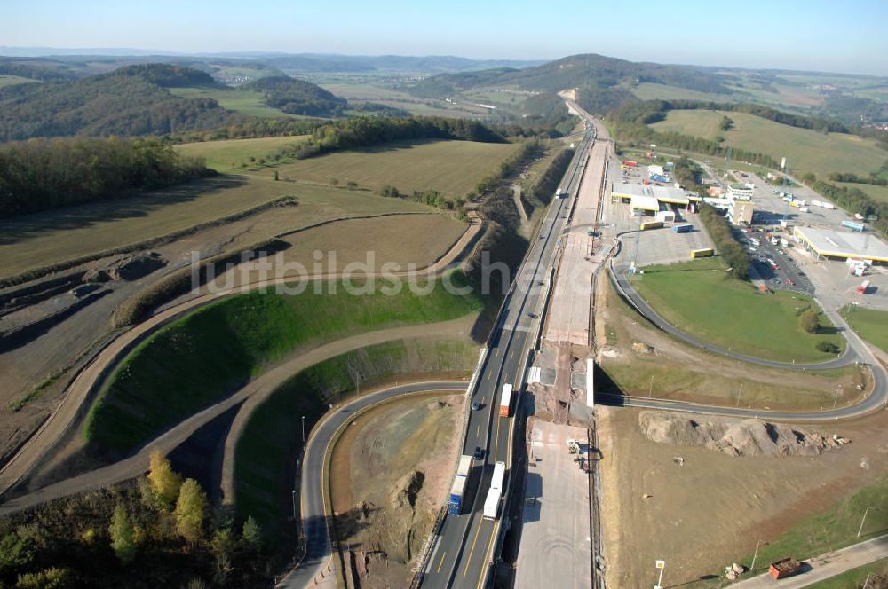 Luftbild Eisenach - Übergang der alten A4 auf die neue A4 nahe der neuen Anschlussstelle Eisenach-West