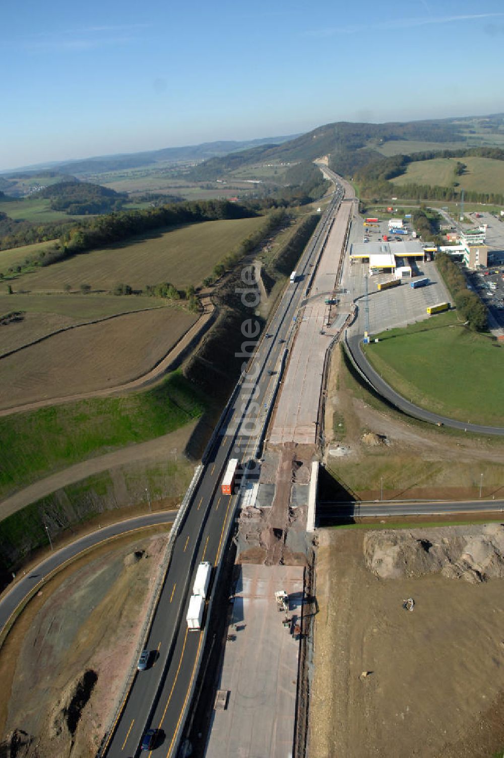 Luftaufnahme Eisenach - Übergang der alten A4 auf die neue A4 nahe der neuen Anschlussstelle Eisenach-West