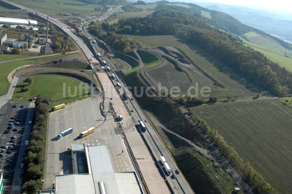 Luftbild Eisenach - Übergang der alten A4 auf die neue A4 nahe der neuen Anschlussstelle Eisenach-West