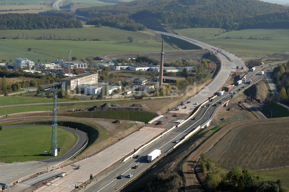 Luftbild Eisenach - Übergang der alten A4 auf die neue A4 nahe der neuen Anschlussstelle Eisenach-West