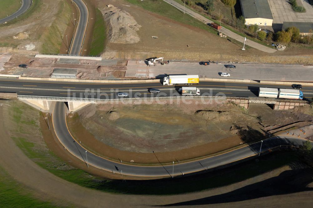 Luftaufnahme Eisenach - Übergang der alten A4 auf die neue A4 nahe der neuen Anschlussstelle Eisenach-West