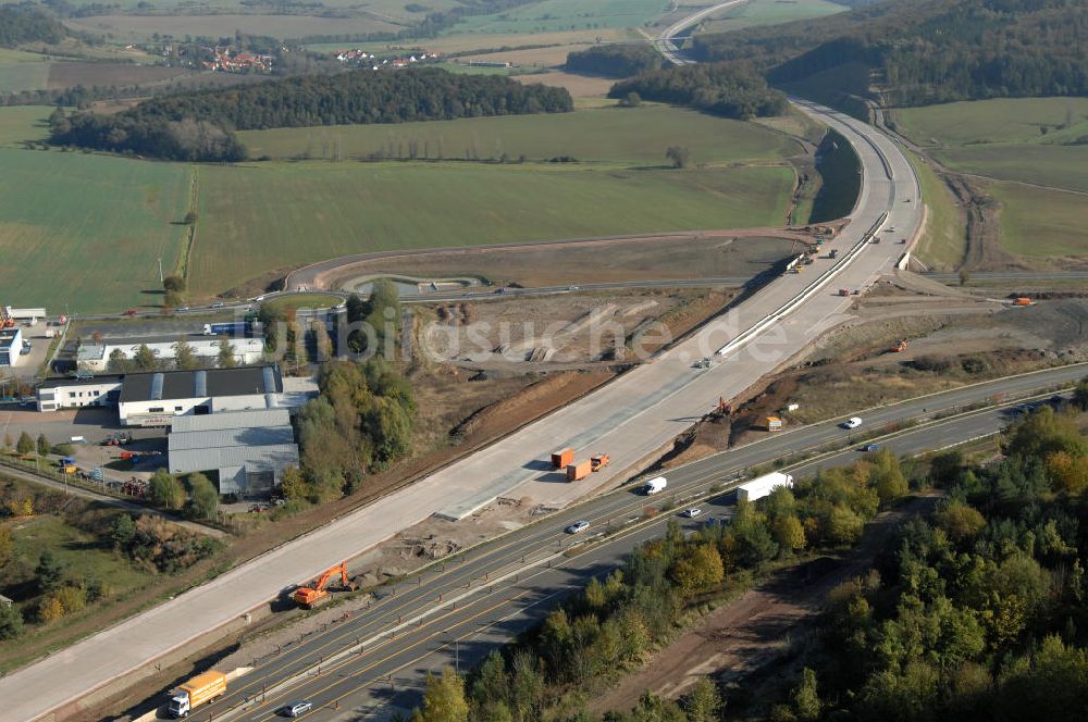 Eisenach von oben - Übergang der alten A4 auf die neue A4 nahe der neuen Anschlussstelle Eisenach-West