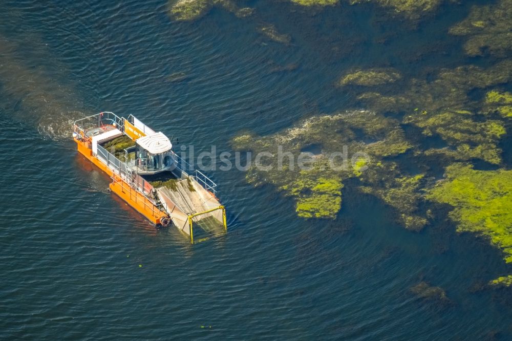 Herbede von oben - Bergung von Algen auf der Wasseroberfläche des Kemnader See in Herbede im Bundesland Nordrhein-Westfalen, Deutschland